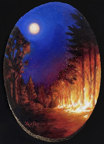 inferno aimee kuester fire forest fire night sky painting eerie dark art oil full moon fires art 