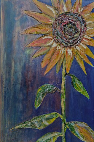sunflower collage on wood
