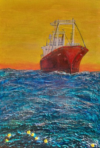 friendly floatees tanker ship sea yellow sky