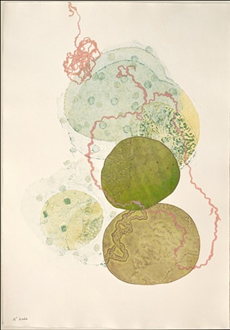 Multi-color collagraphic print, one of a kind, Female artist, Belfast, Maine