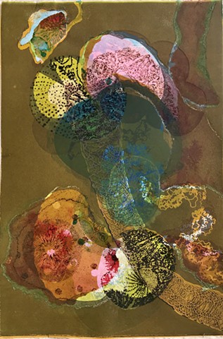 Multi-color collagraphic print, one of a kind, Female artist, Belfast, Maine