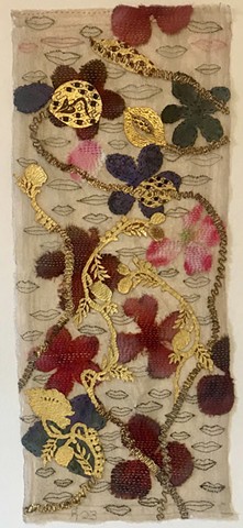 gold print, silk, mixed media, woman artist, Belfast, Maine artist