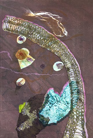 Multi-color collagraphic print, one of a kind, Female artist, Belfast, Maine