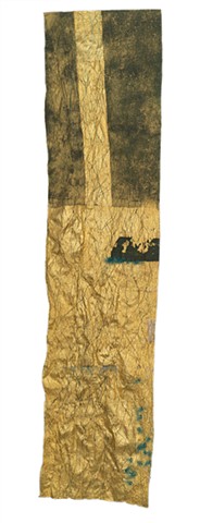 22kt gold and sand print on hand-loomed silk substrate, stitched, pierced, beaded, tufted w/ beach rope threads, Woman artist, Belfast, Maine