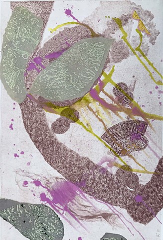 Multi-color collagraphic print, one of a kind, Female artist, Belfast, Maine