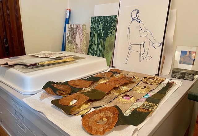 Flat file with drawings, collagraphic plates and work in progress