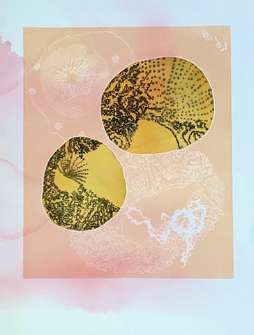Multi-color collagraphic print, one of a kind, Female artist, Belfast, Maine