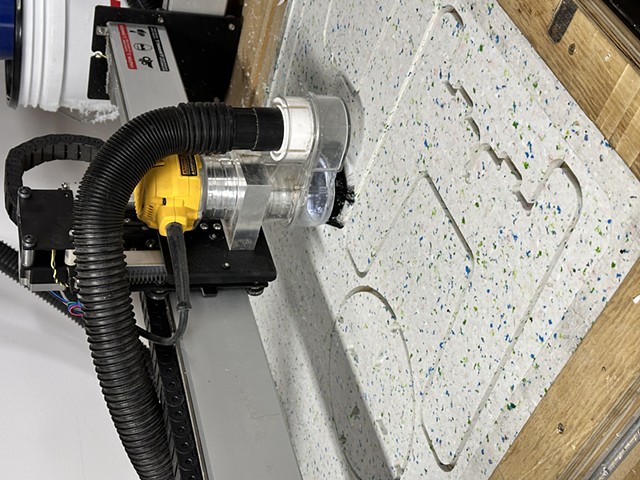 CNC routing recycled HDPE #2 plastic sheets for Redemptive Plastics