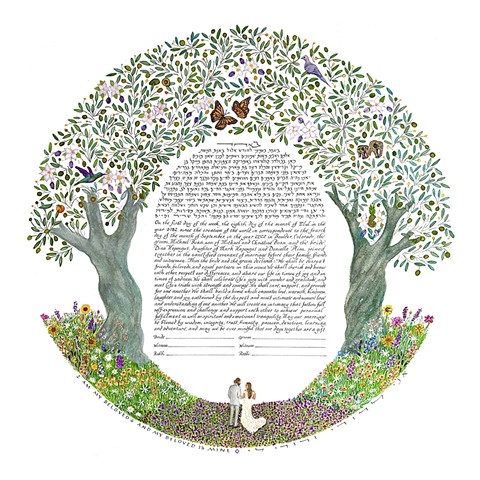 ELEPHANTS OLIVE TREES CUSTOM KETUBAH