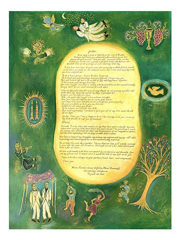 2 Grooms Green Ink, Oil Stick, Watercolor on Fabriano Artistico