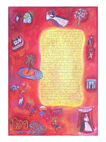 Bridal Dogs Ink, Oil Stick, Watercolor on Fabriano Artistico