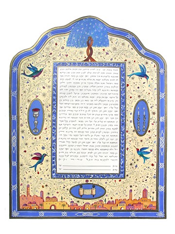 Blue Hummingbird Custom Ketubah