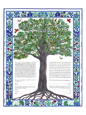Cardinals Turkish Tile Border Custom Ketubah