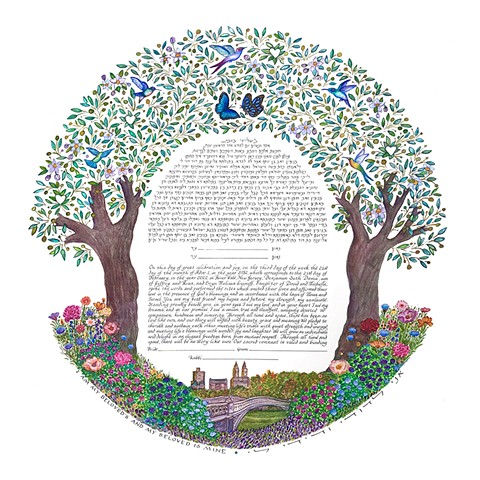 BOW BRIDGE OLIVE TREES CUSTOM KETUBAH
