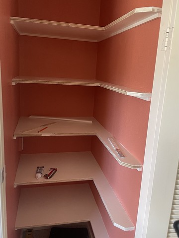 In process shot of a custom pantry shelf, Palm Springs