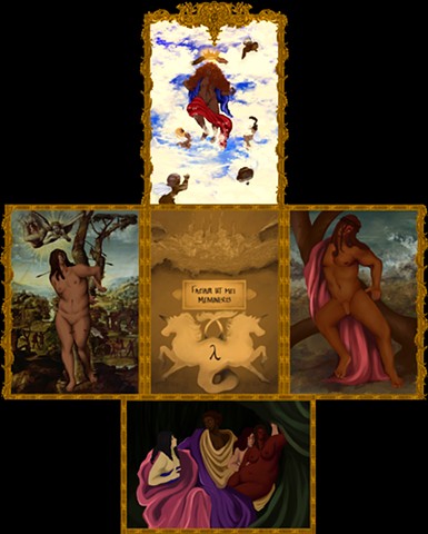 Polyptych depicting the Virgin Mary, Saint Sebastian, Jesus, and other biblical like scenes