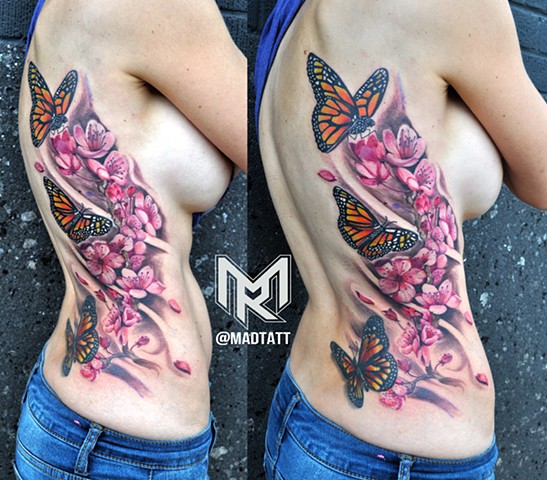 Cherry Blossom & Monarch Tattoo