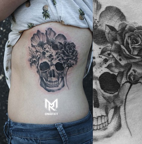 Watercolor Flowers and Skull