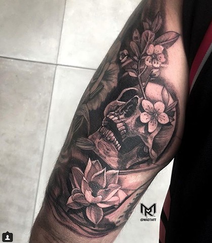 Skull and Cherry Blossom with Lotus