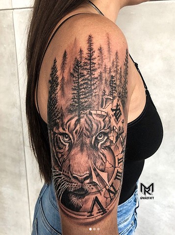Tiger Portrait, Clock and Forest