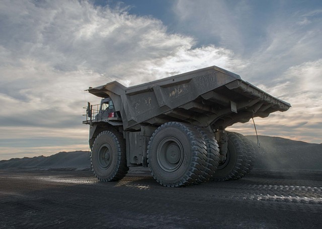 Ore truck at sunset