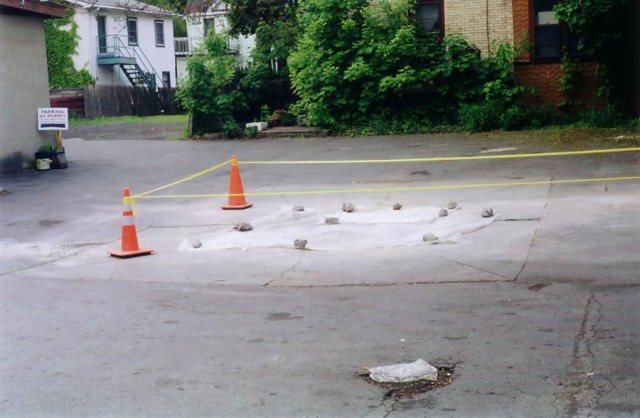 Cones in parking lot.  Ithaca, NY.