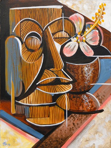 Cubist Tiki Still Life with Coconut Mug 
