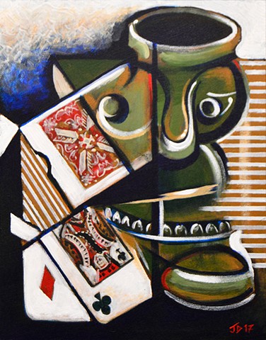 Cubist Tiki Still Life with Deck of Cards