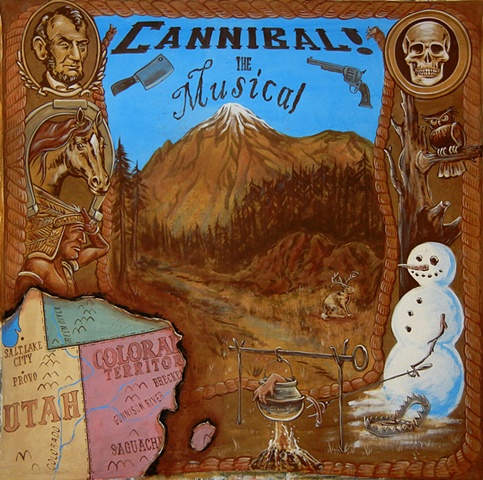 Backdrop for Cannibal the Musical for Landless Theatre Company