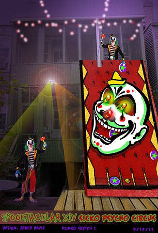 Set Design for two story plinko game with clown face