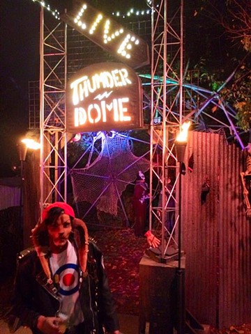 Photo of a backyard Halloween installation of Thunderdome