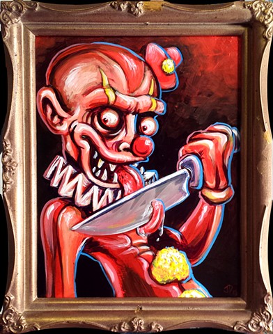 Creepy Evil Clown with a Knife Painting