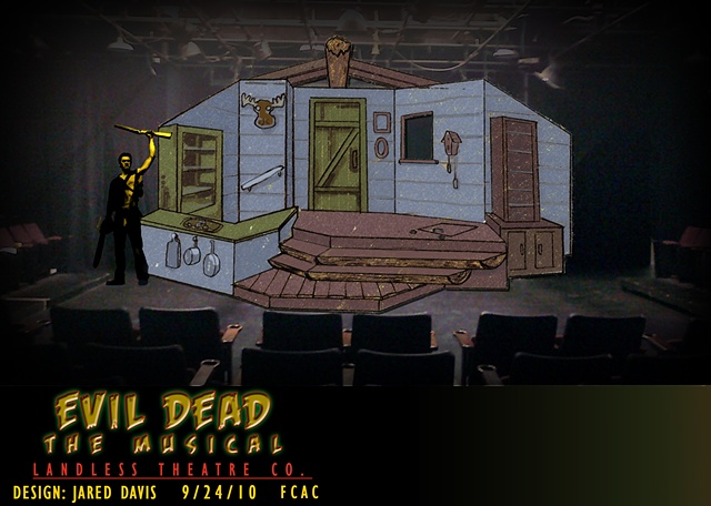 Set design Perspective rendering of Evil Dead the Musical at the FCAC for Landless theatre Company