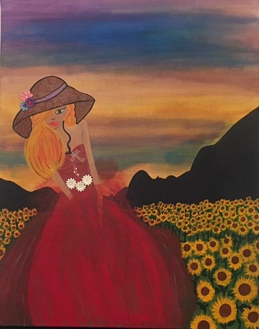 Country girl in field of daisies