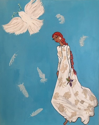 woman with doves, angelic