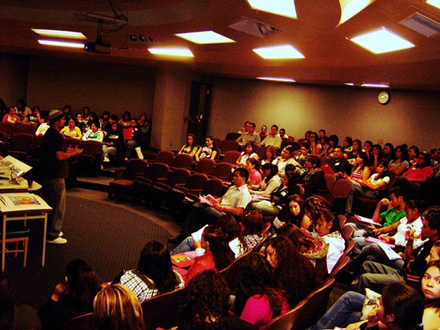 Lecture on Chicano/a Art and Silkscreen Demo for CSU Stanislaus' M.E.Ch.A. youth conference in 2007