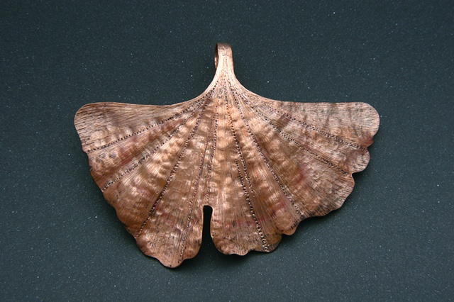 Ginko, leaf, jewels curnow, copper, Chasing, repoussé