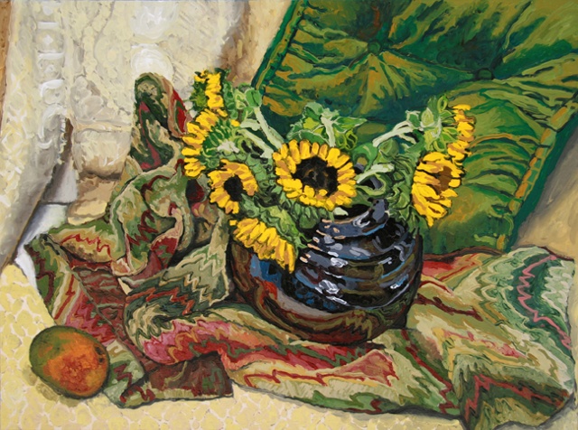 Sunflowers/black vase