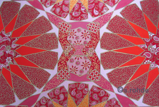 middle eastern patterns in pink and orange.