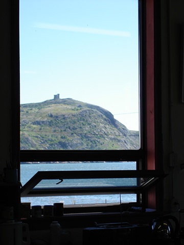 View of Signal Hill from studio window