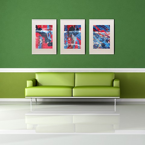 Red Abstract 1,2 and 3 Framed