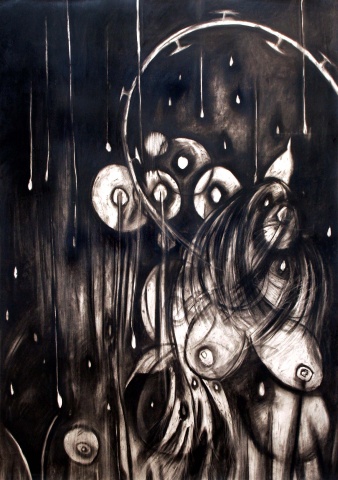 charcoal, drawing, contemporary, abstraction, breasts, mothers