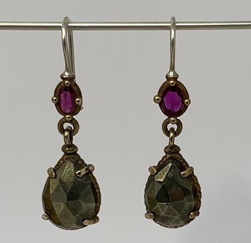 Ruby and Pyrite Trembling Earrings