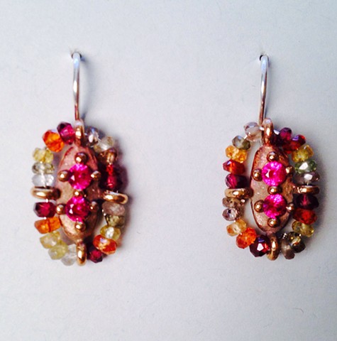 Surround Earrings with Lab Grown Rubies and Multi-colored Stones