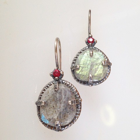 Labradorite, Ruby and Sterling Earrings