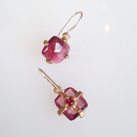 Tourmaline and Lab Grown Ruby Reliquary Earrings 