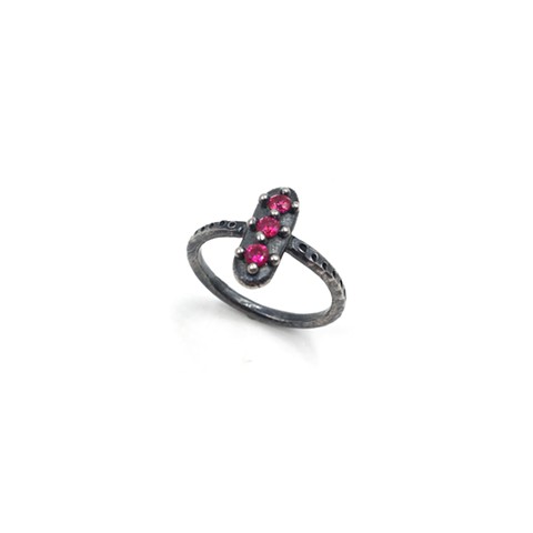 Lozenge Ring in Sterling with Red Stones