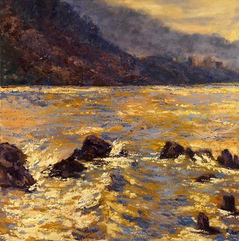 Seascape, Malibu, Sunrise, California landscape, oil painting, impressionism