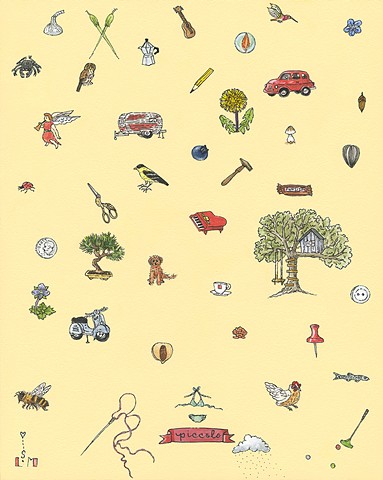 small or tiny things like a dime, a puppy and a bonsai tree