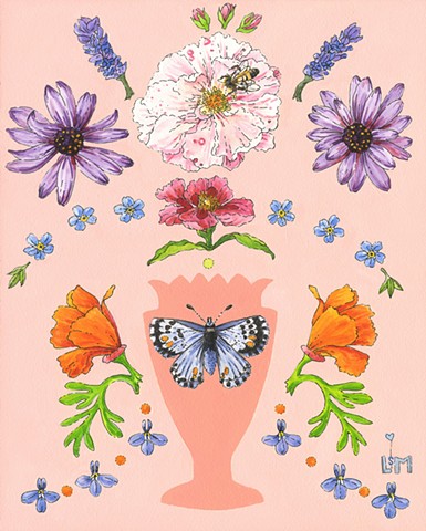 lobelia,forgetmenot,bee,floral,garden,butterfly,bluebutterfly,californiapoppy